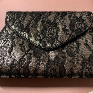 Neiman Marcus Metallic Black Lace Evening Purse Handbag nib